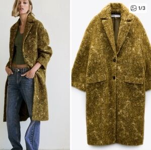 ISO zara green jacquard mohair wool coat